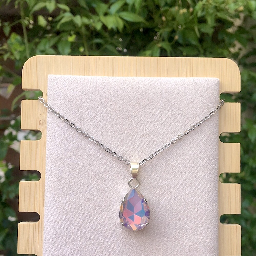 Gray Opal Aurora Borealis Iridescent Silver Pendant Drop Necklace - Picture 6 of 10